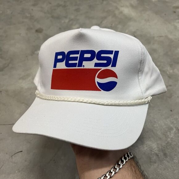 Vintage Pepsi White Cotton Roped Snapback Hat Cap - Picture 1 of 6